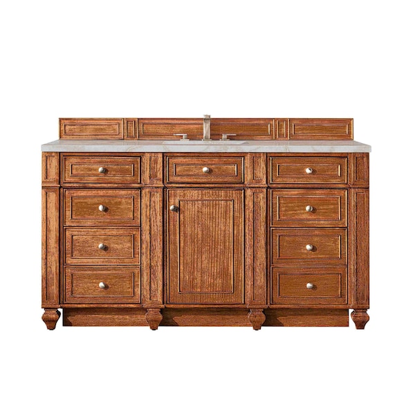 James Martin Vanities Bristol 60'' S Vanity, Saddle Brown w/ Victorian Sil Silestone Top w/FreePower Wireless Charger 157-V60S-SBR-FVSL - main