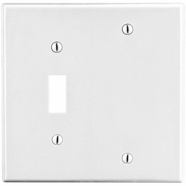 Hubbell Wiring Device-Kellems Wallplate, Mid-Size 2-Gang, 1) Toggle 1) Box Mount Blank, White PJ113W - main