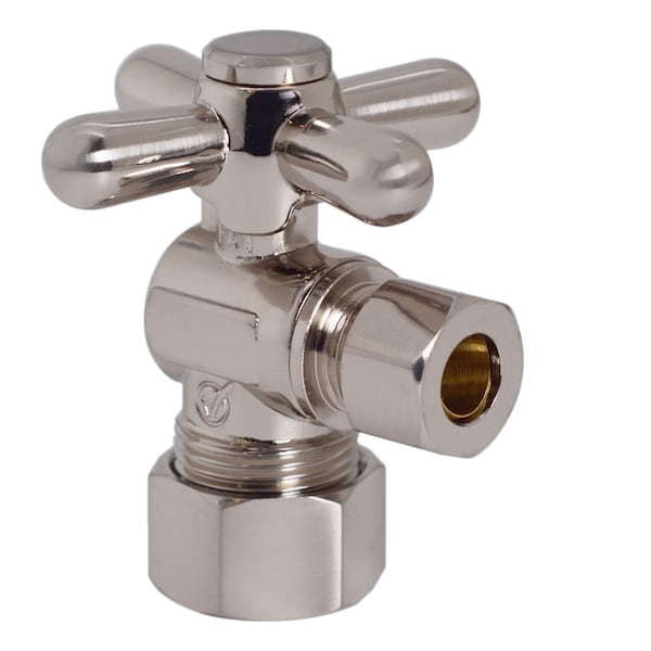 Westbrass Angle Stop, 5/8" OD x 3/8" OD, 1/4-Turn Cross Handle in Satin Nickel D105BX-07 - main