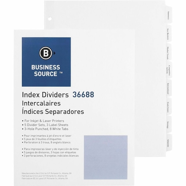 Business Source Punched Tabbed Laser Index Dividers, White, 5PK BSN36688 - main