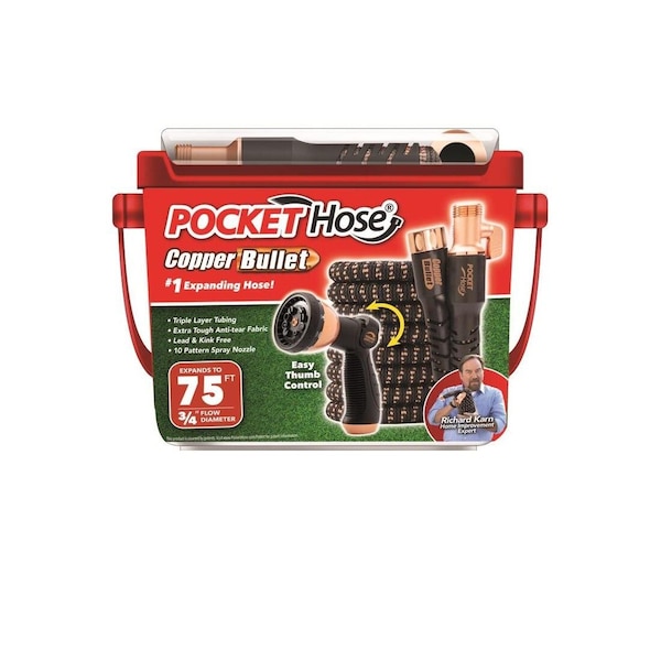 Telebrands Flexible Garden Hose Copper Bullet 3/4in D X 75 ft. L Medium Duty Expandable Black 16374-6 - main