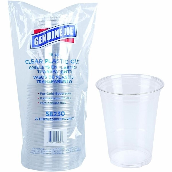Genuine Joe 16 oz Plastic Cups - Clear, 25PK GJO58230 - main