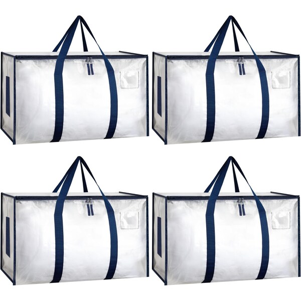 Simple Deluxe HealSmart Large Moving Bags with Zippers and Handles, Moving Supplies with lids, Clear, 4PK HKBAGXMOVING25WHTX4 - main