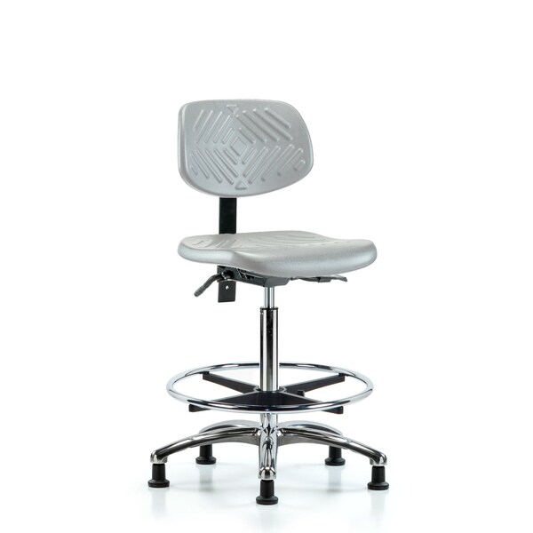 Blue Ridge Ergonomics Poly Chair Chrome-High Bench Ht with Seat Tilt, Chrome Foot Ring, & Stationary Glides in Gray Poly PHBCH-CR-T1-A0-CF-RG-GRY - main