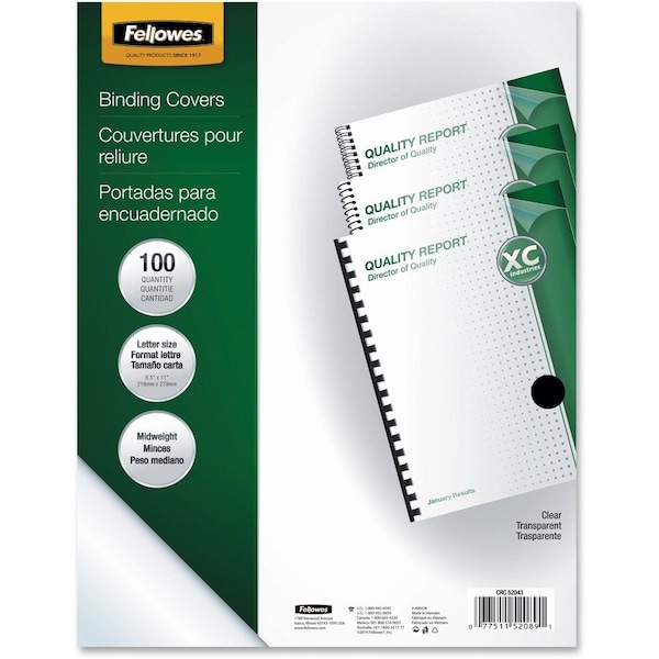 Fellowes Binding Cover, 8-1/2x11", 7.5mil, PVC, PK100 52089 - main