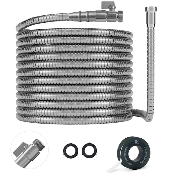 Morvat 1/2" x 3FT Premium Silver Stainless Steel Garden Hose with on/off Valve MOR-SS-HOSE-3-A - main