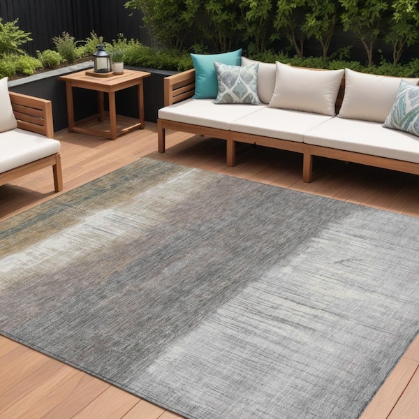Homeroots 8' X 10' Taupe And Gray Abstract Washable Indoor Outdoor Area Rug 632068 - main