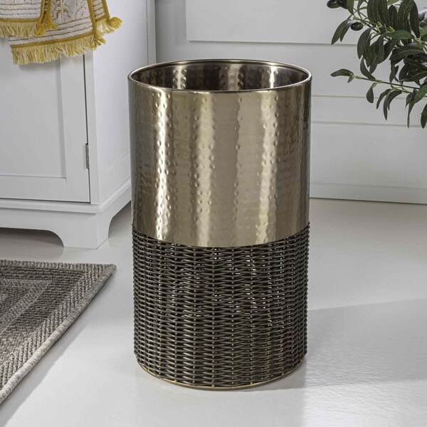 Happimess Asher Modern 4.13-Gallon 2-Tone Faux Wicker/Metal Cylinder Waste Basket, Bronze/Coffee HPM1102A - main