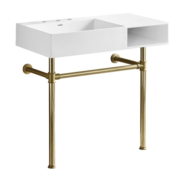 Kingston Brass 36-Inch Solid Surface Console Sink with Stainless Steel Legs, 8-Inch, 3-Hole KVPB3368SQA2 - main