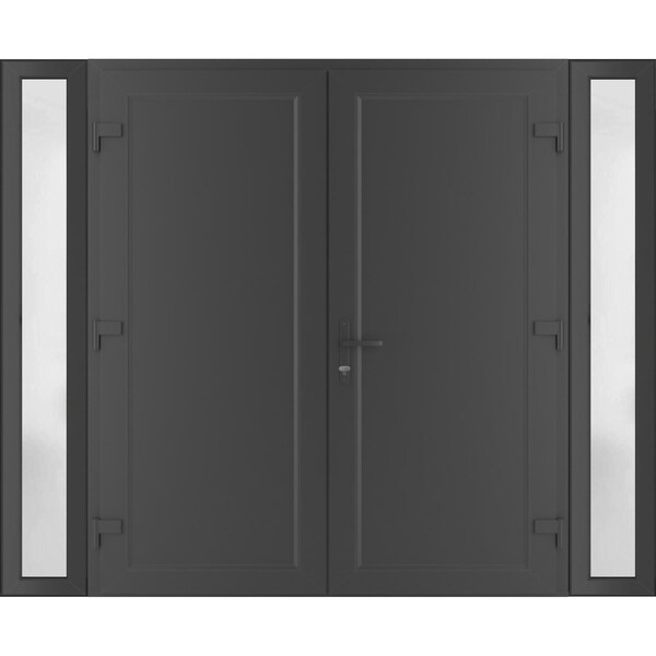 Vdomdoors Front Exterior Prehung Metal-Plastic Double Doors / MANUX 8111 Antracite / 2 Sidelites Exterior Win MANUX8111DEXD-ANT-LH-W16+72+16xH80 - main