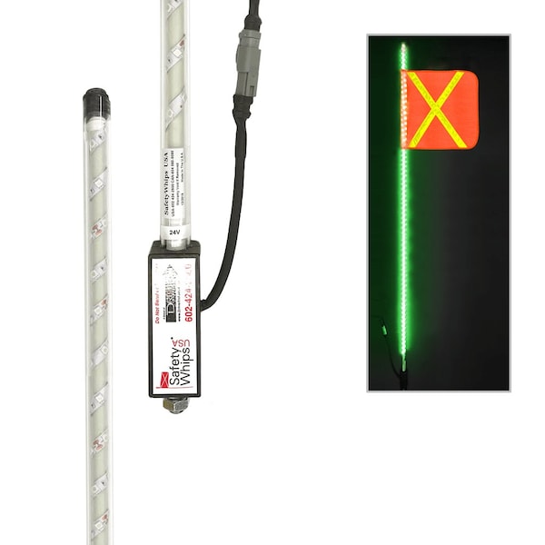 Safetywhips Warning Whip Super Duty LED Whip with Flag, Green, 72 Length SDL06G-XY - main