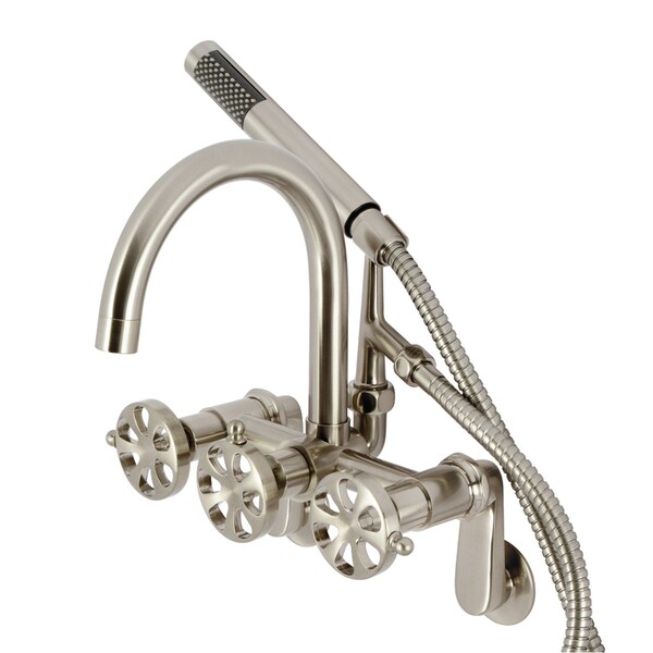 Kingston Brass 7-Inch Adjustable Wall Mount Clawfoot Tub Faucet, Brushed Nickel AE8158RX - main
