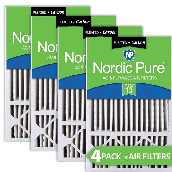 Nordic Pure 16x25x5 Plus Carbon Pleated Air Filter, High Capacity, MERV 13, 4 PK 16x25x5HM13+C-4 - main