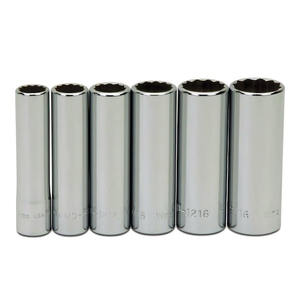 Williams Deep Socket Set, 1/4" D, 12Pt, 6pcs., JHWWSMD-6RC JHWWSMD-6RC - main