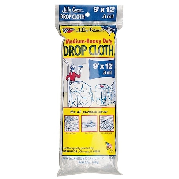 Warps Drop Cloth, 12 ft L, 9 ft W, Plastic, Clear U-912-48 - main