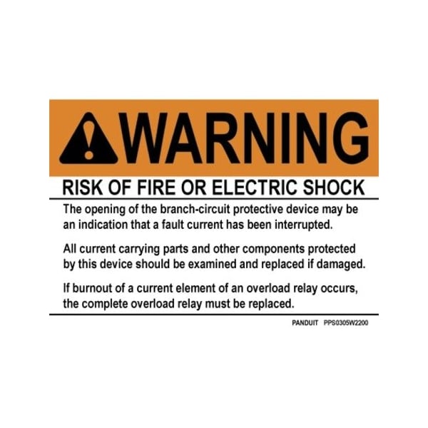 Panduit Adhesive Arc Flash Labeling, 3 1/2 in Height, 5 in; 5 in Width, Polyester Adhesive PPS0305W2200 - main