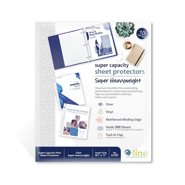 C-Line Products 8-1/2" x 11" Clear Super Capacity Super Heavyweight Vinyl Sheet Protectors with Tuck-In Flap, 10/PK 61027 - main
