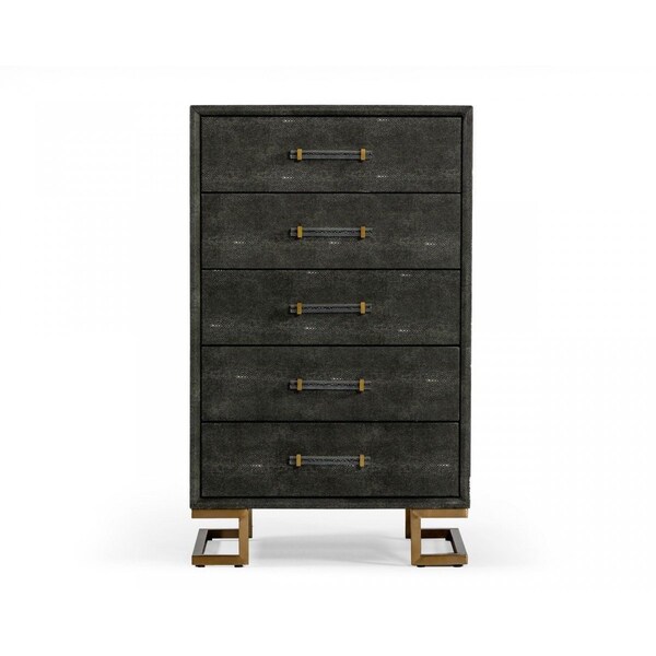 Homeroots 28" Grey Manufactured Wood + Solid Wood Stainless Steel Five Drawer Chest 491546 - main