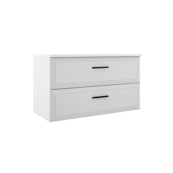 Homeroots 40" White Wood Freestanding Bathroom Vanity With White Sink And Two Drawers 627384 - main