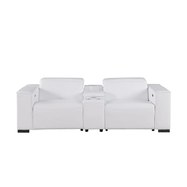 Homeroots 93in White and Brown Leather Power Reclining Loveseat With Storage 720543 - main