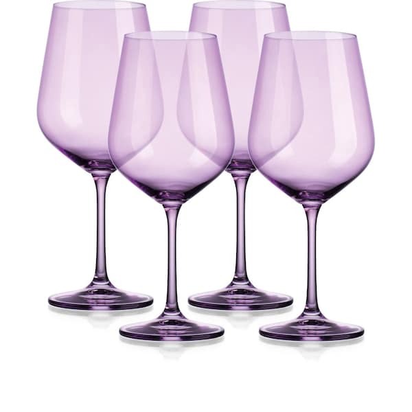 Homeroots Set of Four Purple Crystal Balloon Bowl Stemmed Red Wine Glass 485156 - main