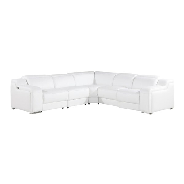 Homeroots White Italian Leather Power Reclining L Shaped Five Piece Corner Sectional 544993 - main