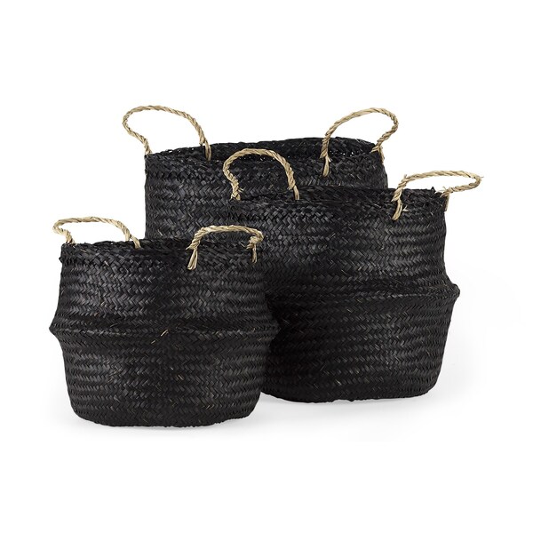 Homeroots Set of Three Black Wicker Basket, 3PK 392162 - main