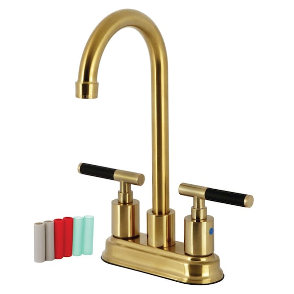 Kingston Brass Double-Handle 4" Centerset Bar Faucet, Brushed Brass KB8497CKL - main