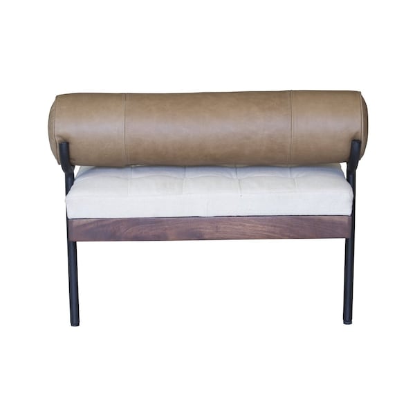 Homeroots 72in Ivory Brown And Black Tufted Cotton Wood And Metal Cushioned Bench With Pillow 489313 - main