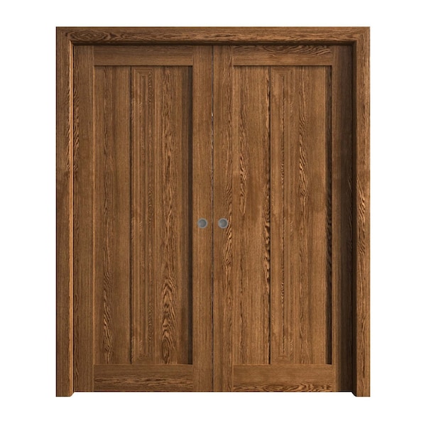 Sartodoors Sliding French Double Pocket Doors 84 x 96 inches, Ego 5006 Cognac Oak Veneer, Kit Rail Hardware , EGO5006DP-DKO-8496 - main