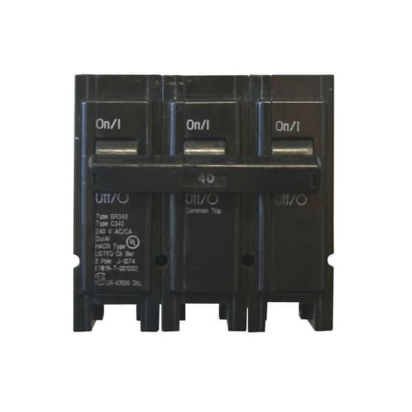 Eaton Miniature Circuit Breaker, CB Series, 40A, 3 Pole, 240V AC BR340 - main