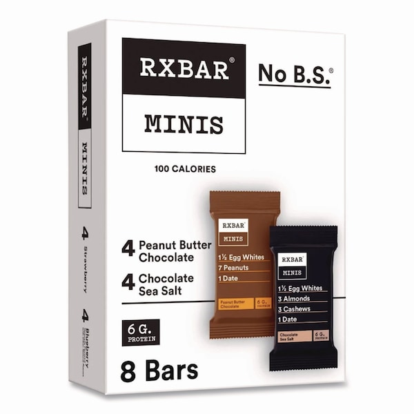 Rxbar Minis Protein Bars, Chocolate Sea Salt and Peanut Butter Chocolate, 0.9 oz Bar, 8PK KEE00190 - main