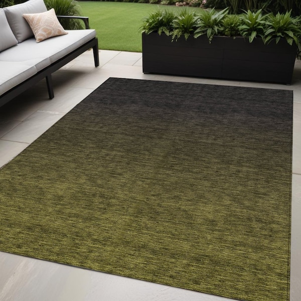 Homeroots 5' X 8' Olive Green And Charcoal Abstract Washable Indoor Outdoor Area Rug 588961 - main