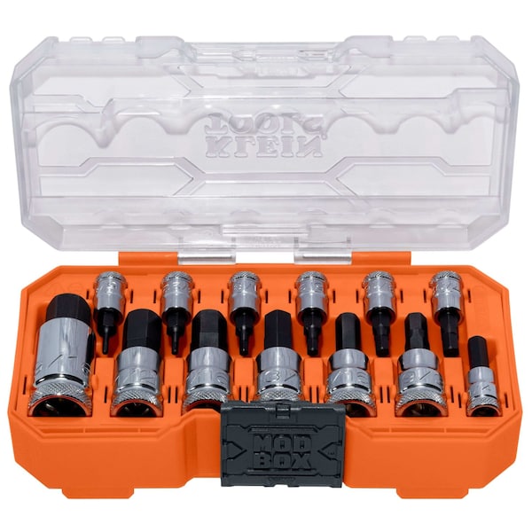 Klein Tools 1/4 in, 3/8 in, 1/2 in Drive Bit Socket Set, SAE, 13 pcs 65213HEX - main