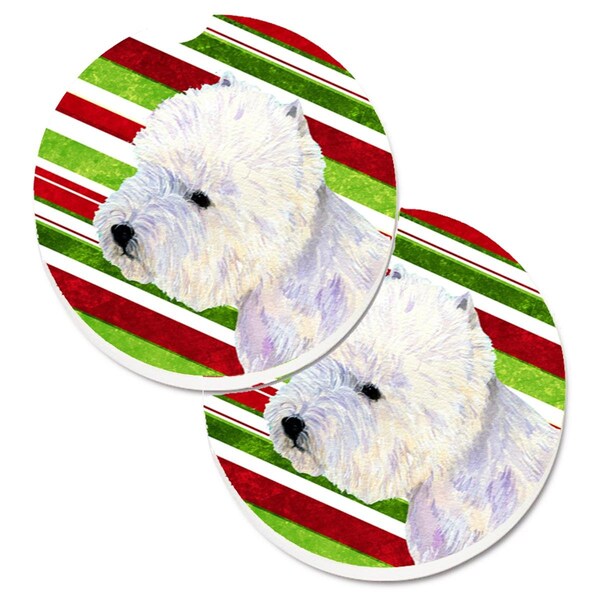 Carolines Treasures Westie Candy Cane Holiday Christmas Set of 2 Cup Holder Car Coaster LH9225CARC - main