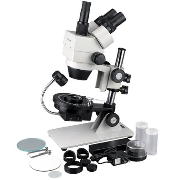 Amscope GE300 Cordless LED Jewel Gem Zoom Trinocular Stereo Microscope 7X-90X on Pillar Stand w/Darkfield S GM300TY - main