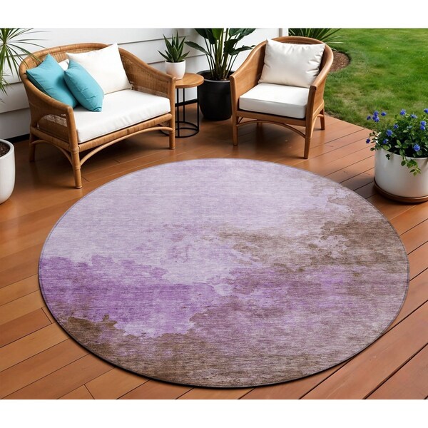 Homeroots 8' Lavender Brown And Ivory Round Abstract Washable Indoor Outdoor Area Rug 604799 - main