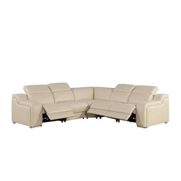 Homeroots Beige Italian Leather Power Reclining Curved Five Piece Corner Sectional 544975 - main