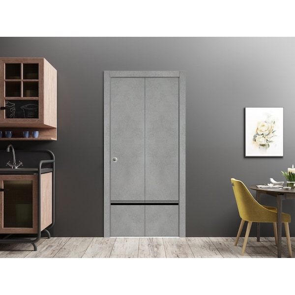 Sartodoors Sliding Closet Bi-fold Doors, Planum 0012 Concrete and Aluminum Strips, Sturdy Tracks Moldings Trim PLANUM0012BF-BTN-6084 - main