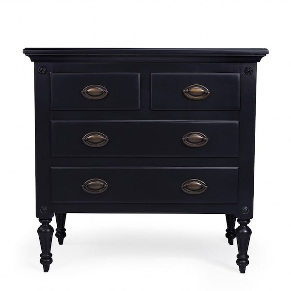 Homeroots 32" Black Solid Wood Four Drawer Gentlemans Chest 389778 - main