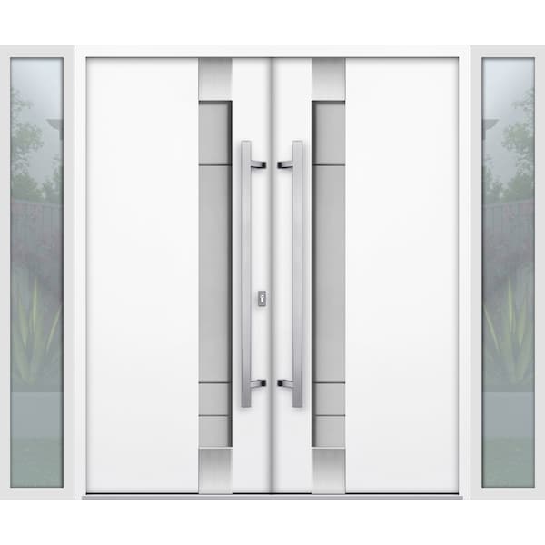 Vdomdoors Steel Double Doors Deux 1713 White Enamel 2 Sidelight Exterior Black Windows Stainless Inserts Sing DEUX1713DEXD-BEM-RH-W14+72+14 x H80 - main