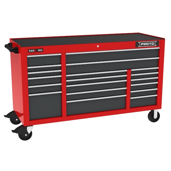 Proto 550 Series Rolling Tool Cabinet, 19 Drawer, Red/Gray, 67 in W x 25-1/4 in D x 41 in H J556741B-19SG - main