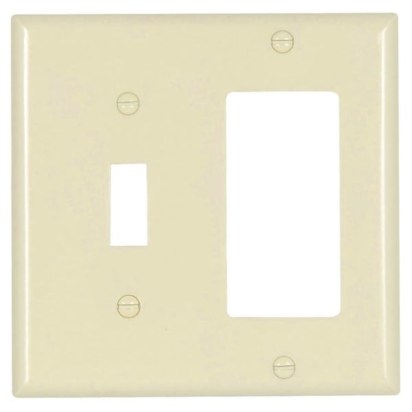 Eaton Wiring Devices Combination Wallplate, 4-1/2 in L, 4-9/16 in W, 2 -Gang, Thermoset, Light Almond 2153LA-BOX - main