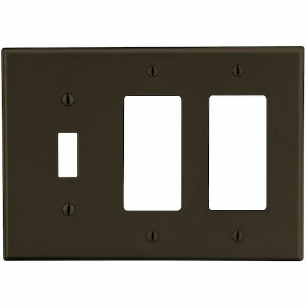 Hubbell Wiring Device-Kellems Wallplate, 3- Gang, 1) Toggle 2) Decorator, Brown P1262 - main