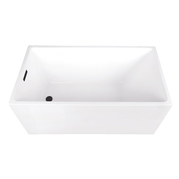 Kingston Brass 51" Acrylic Rectangular Double Ended Freestanding Tub with Drain, Glossy White/Matte Black VTSQ512823C410 - main
