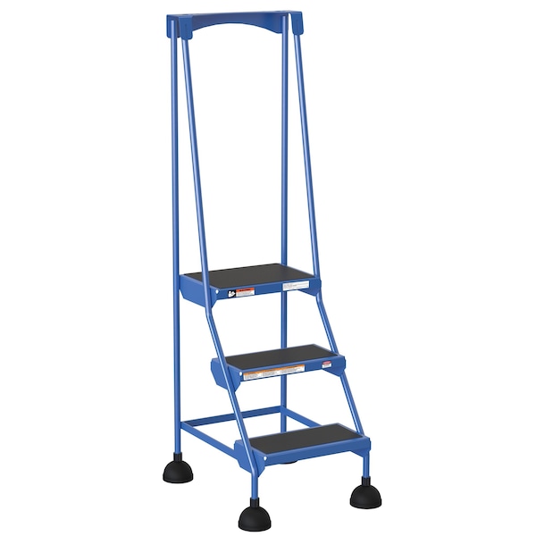 Vestil 63.4375 H Steel Commercial Spring Loaded Rolling Ladder, 3 Steps LAD-3-B - main