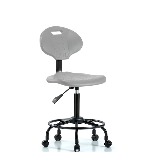 Blue Ridge Ergonomics Polyurethane Chair Round Tube Base-Medium Bench Height with Seat Tilt & Casters in Gray Polyurethane PMBCH-RT-T1-A0-RC-GRY - main