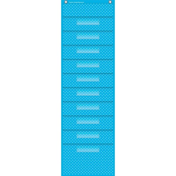 Teacher Created Resources Aqua Polka Dots 10 Pocket File Storage Pocket Chart, 14in. x 46.5in. 20738 - main