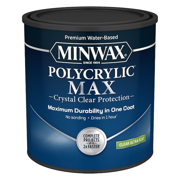 Minwax Polycrylic Interior Wood Stain, Ultra Flat, Clear, Liquid, 1 qt 644445555 - main