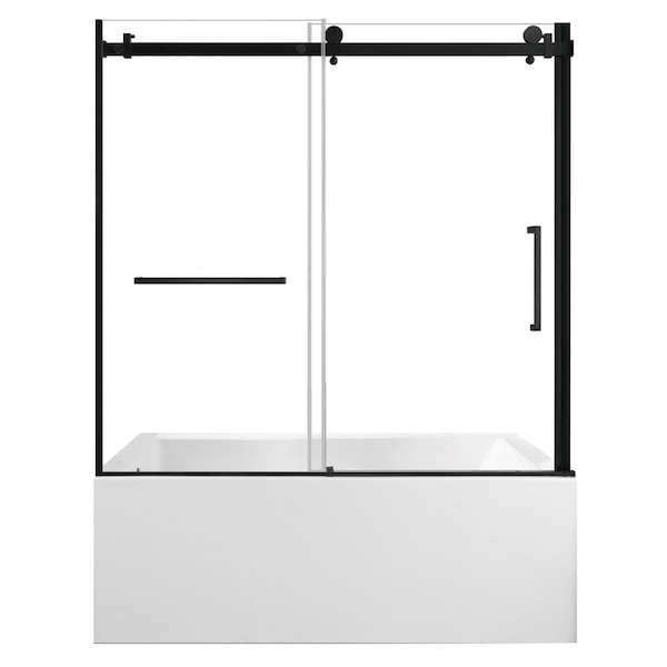 Kingston Brass 60" Acrylic Anti-Skid Alcove Left-Hand Drain Tub with Right Sliding Tub Door, White/Matte Black KVTAP6032L22C0 - main